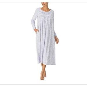 Eileen West Night Gown Long Sleeve Microfleece Ballet XS Blue Lavender Floral